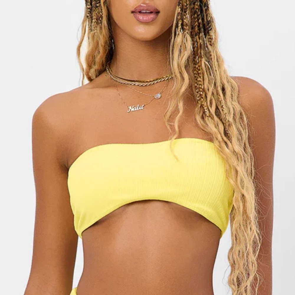 NWT Frankies Bikinis Jean Bandeau Plisse Top in Pina Colada, Size M